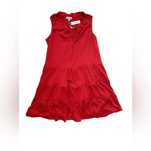 Max Studio NWT Size Extra Small XS Red V-Neck Tiered Dress with Boho Tassel Tie